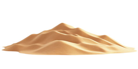 Sand dune in beige color, 3D rendering, top-down view. Small hills and valleys create texture and depth. Light gray background provides neutral backdrop, no text or objects. Transparent isolated.