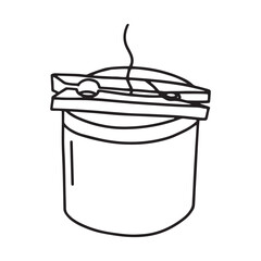 Hand drawn candle in glass bottle with candle wick in clothes pin