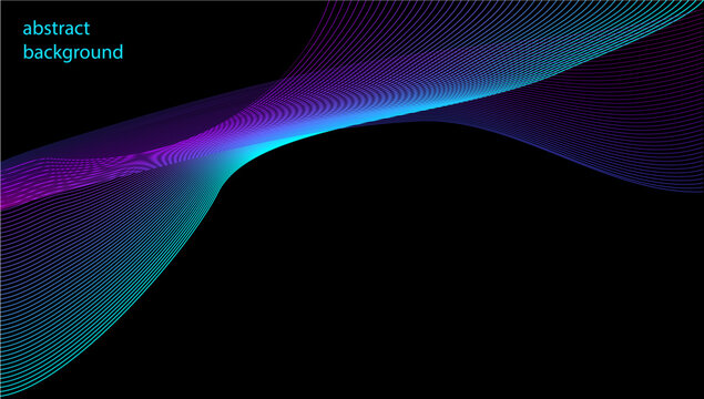 This image showcases colorful wave patterns on a black background, conveying an abstract concept. Vector illustration