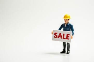 toy man holding a sign with the text (Sale)