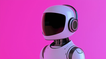 Futuristic White Robot with Black Visor on Pink Background