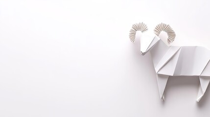 Elegant origami ram crafted from paper on a clean white background, perfect for web banners and artistic presentations