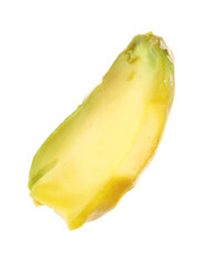 Half of peeled pistachio nut isolated on white