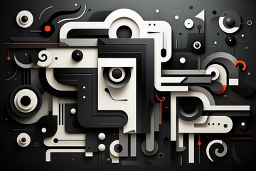 Abstract geometric composition with contrasting colors and shapes.