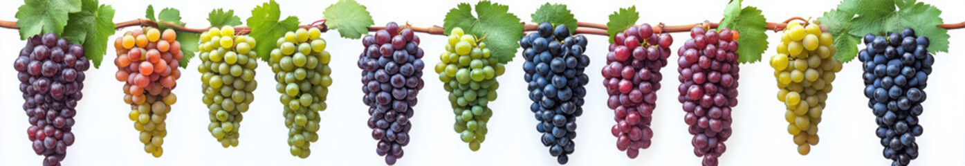 Obraz premium Colorful purple, pink, and green grapes, isolated on white, clipping path, full depth of field