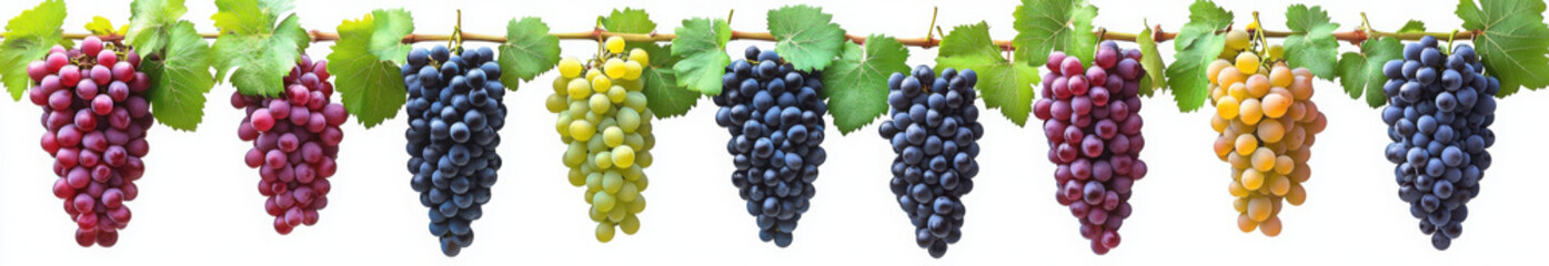 Fototapeta premium Colorful purple, pink, and green grapes, isolated on white, clipping path, full depth of field