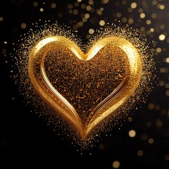 shimmering golden heart shape with sparkling particles, symbolizing love and joy.  Sale promotion advertising for happy newyear, valentine