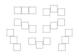 Frame collage from square shape for photo, image template line set. Mood board layout, background. Gallery grid, mosaic puzzle border. Vector outline illustration
