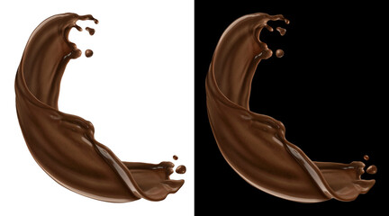 Chocolate splash isolated on white and black background