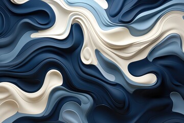 Obraz premium Abstract design featuring flowing waves in shades of blue and cream.