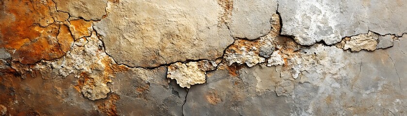 Fototapeta premium Cracked and Weathered Concrete Wall with Rust Stains