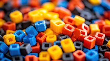 Naklejka premium Colorful plastic cubes in a close-up shot, a vibrant texture.