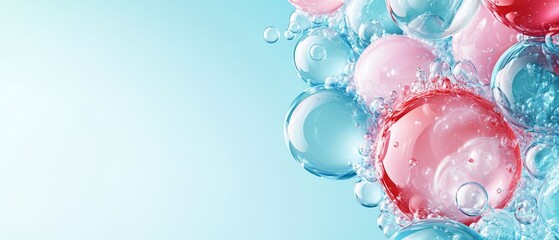  Red and blue bubbles hover in the air