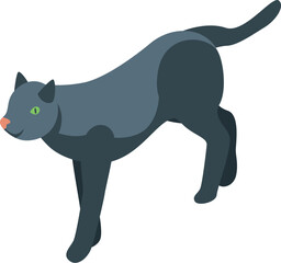 Illustration of a black cat arching its back, creating a sense of tension or playfulness, in isometric projection