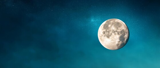  A full moon illuminating the night sky, adorned with twinkling stars