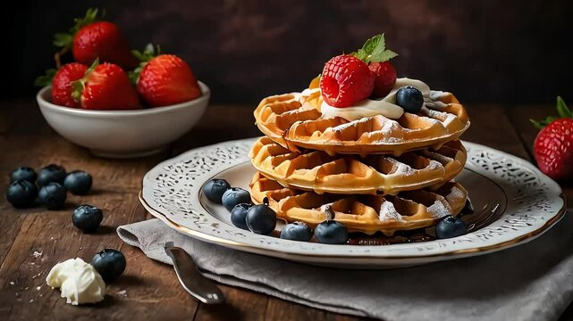 strawberry and blueberry waffle tart