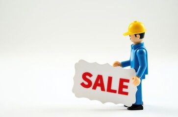 toy man holding a sign with the text (Sale)