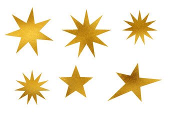 Various shapes of stars in a metallic style.