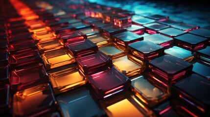 Obraz premium A vibrant arrangement of glossy tiles reflecting light in warm hues.