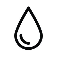 Simple water drop icon in black outline, Minimalist black outline of a water drop, representing hydration, purity, and nature in a clean, modern design.