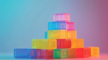 Fototapeta premium A colorful arrangement of transparent building blocks forming a pyramid shape.