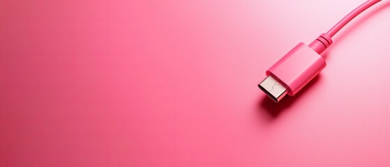  A pink USB cable against a pink background