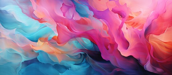 A vibrant abstract composition featuring flowing colors and dynamic shapes.