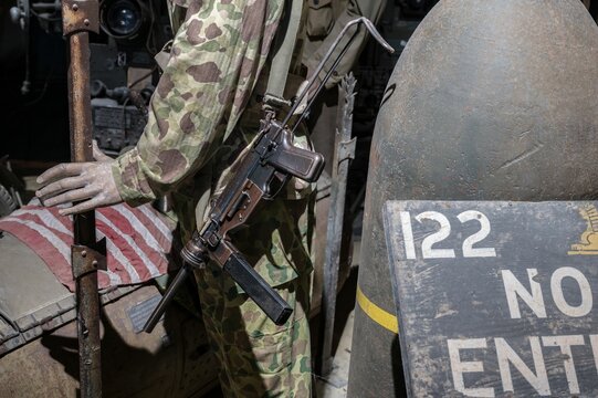 M3 .45 caliber submachine gun from World War II "Grease Gun" or "the Greaser,"