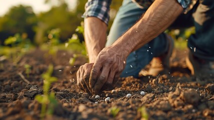 Farmer Sowing Seeds to Grow Fresh Produce