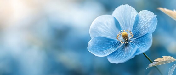  Blue flower with yellow center on a blue background