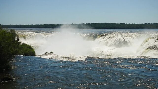 A view of "Garganta del Diablo" (Devil's throat), famous viewpoint of the top of the waterfall at Iguazu National Park in Argentina