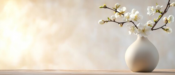  A white-flowered vase atop a wooden table