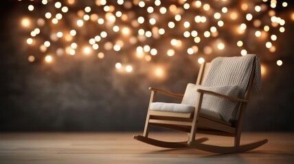 Christmas lights hanging above a rocking chair in a nursery, soothing holiday setting, 3D illustration