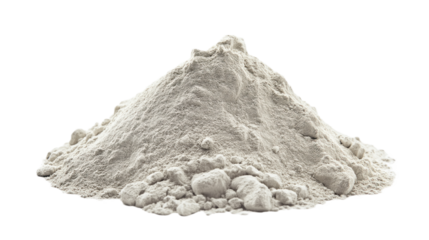 Small pile of white powder on flat surface, possibly cement or gypsum. Powder scattered in random pattern, densely packed areas. transparent background contrasts with powder, making it focal point.