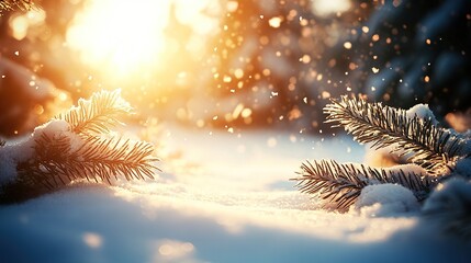 photo of the sun shining on a snowy day with christmas elements