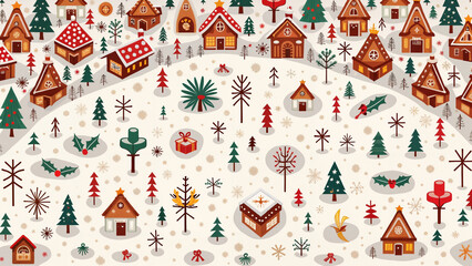 A Unique Artistic Pixel Vector Pattern Highlighting Festive Elements of New Year's and Christmas