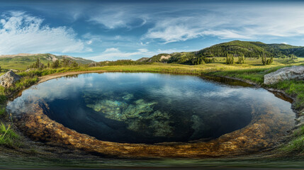 Serene Mountain Meadow Hot Spring Pool 360 Panorama