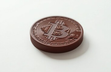 chocolate bitcoin coin on white background