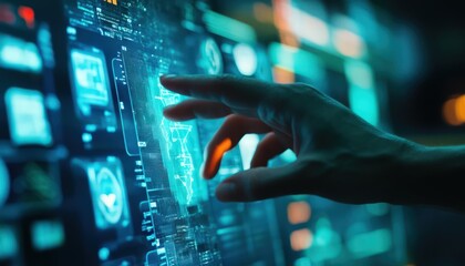 Hand interacting with customer data through a business innovation virtual interface