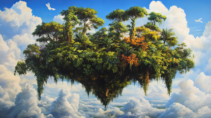 Lush Floating Island Rainforest: Fantasy Sky Oasis Painting