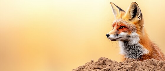 Fototapeta premium A red fox sitting in the dirt looking at the camera