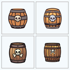 A group of wood pirate poison barrel clipart illustration