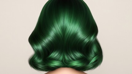 Vibrant emerald green hairstyle showcasing smooth silky texture and unique color