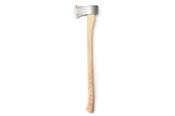 Full-Length Wooden Handled Forest Axe for Chopping and Wood Splitting on Isolated with transparent shadow