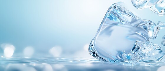 A glass of water with ice cubes falling into it