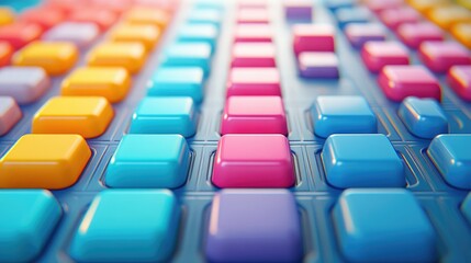 Obraz premium Colorful Abstract Keyboard with Vibrant Pastel Keys in Focused Perspective