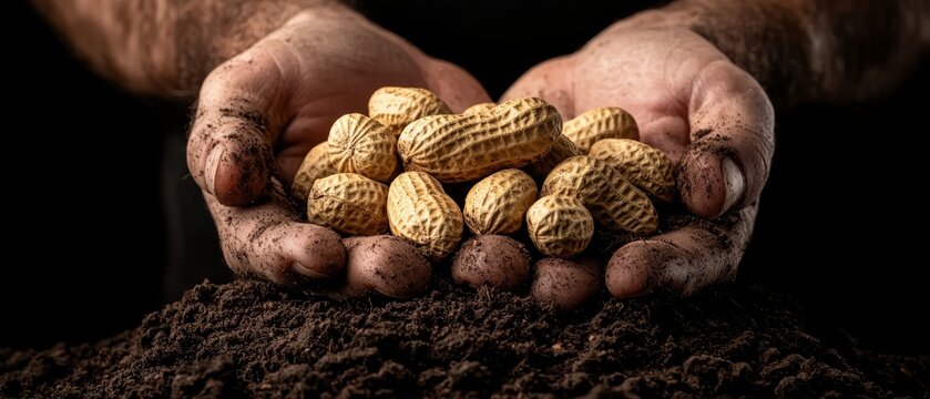 A person holding a handful of peanuts in their hands