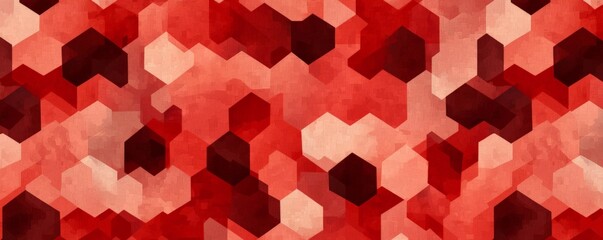A vibrant abstract pattern featuring interlocking hexagons in various shades of red, creating a dynamic and visually engaging composition.