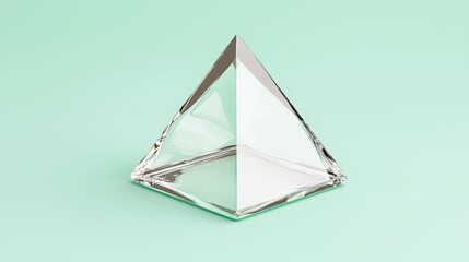 Transparent glass pyramid on mint green background