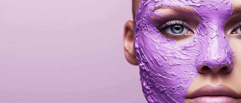 A woman with a purple mask on her face